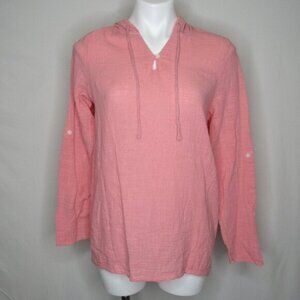 North River Pink Long Roll Tab Sleeve Hoodie Cotton Top Women's M Medium